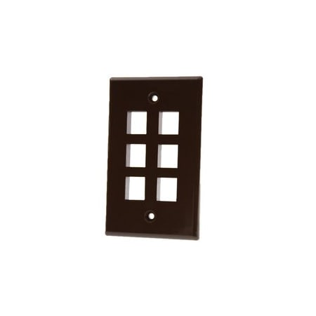 Cable Wholesale Keystone Wall Plate, Brown, 6 Port, Single Gang 3012-03206